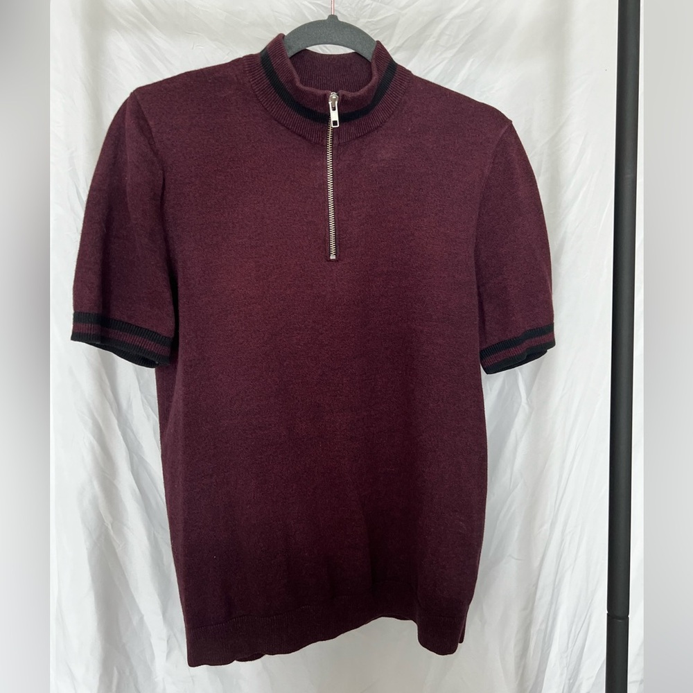 Topman mock neck knit polo maroon size small